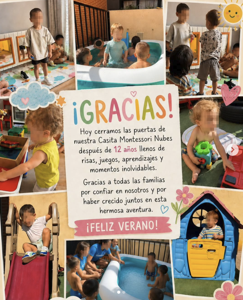 Collage de despedida del espacio Casita Montessori Nubes tras doce años de actividad